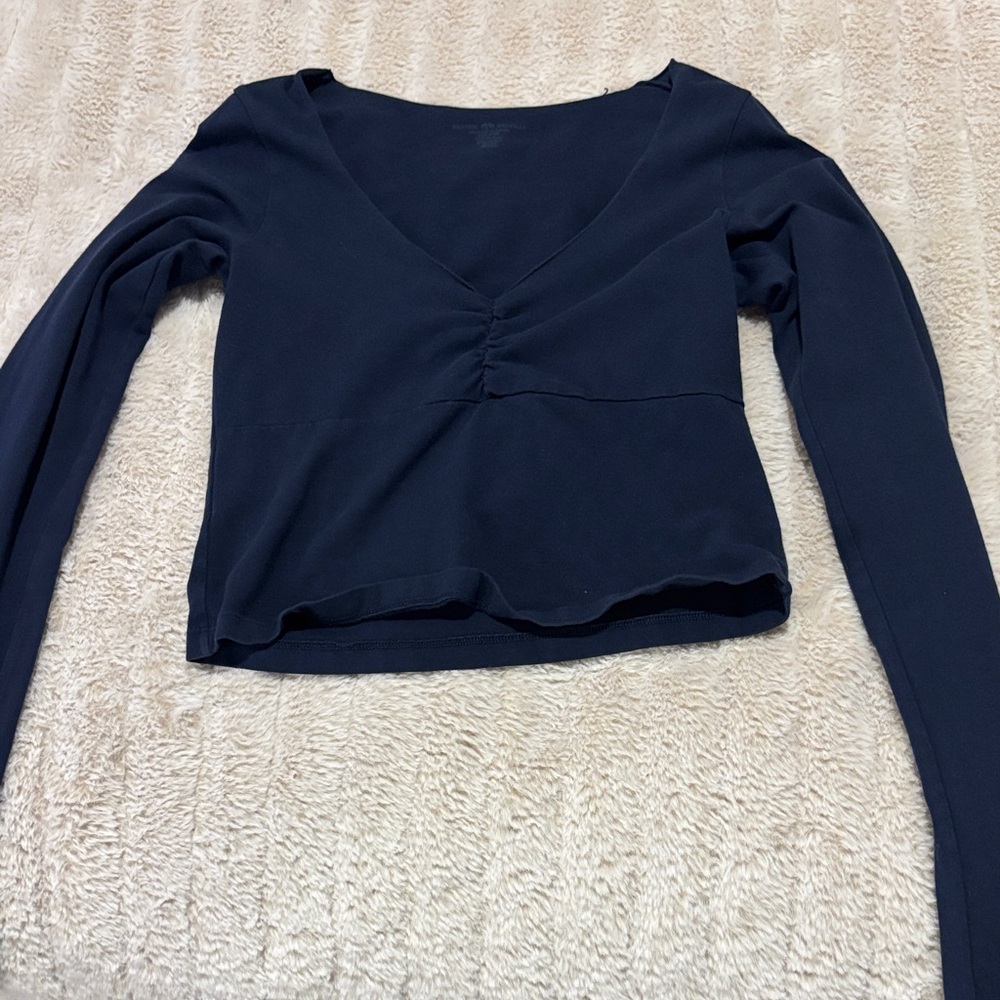 Brandy Melville Deep Blue V-Neck Long Sleeve Top